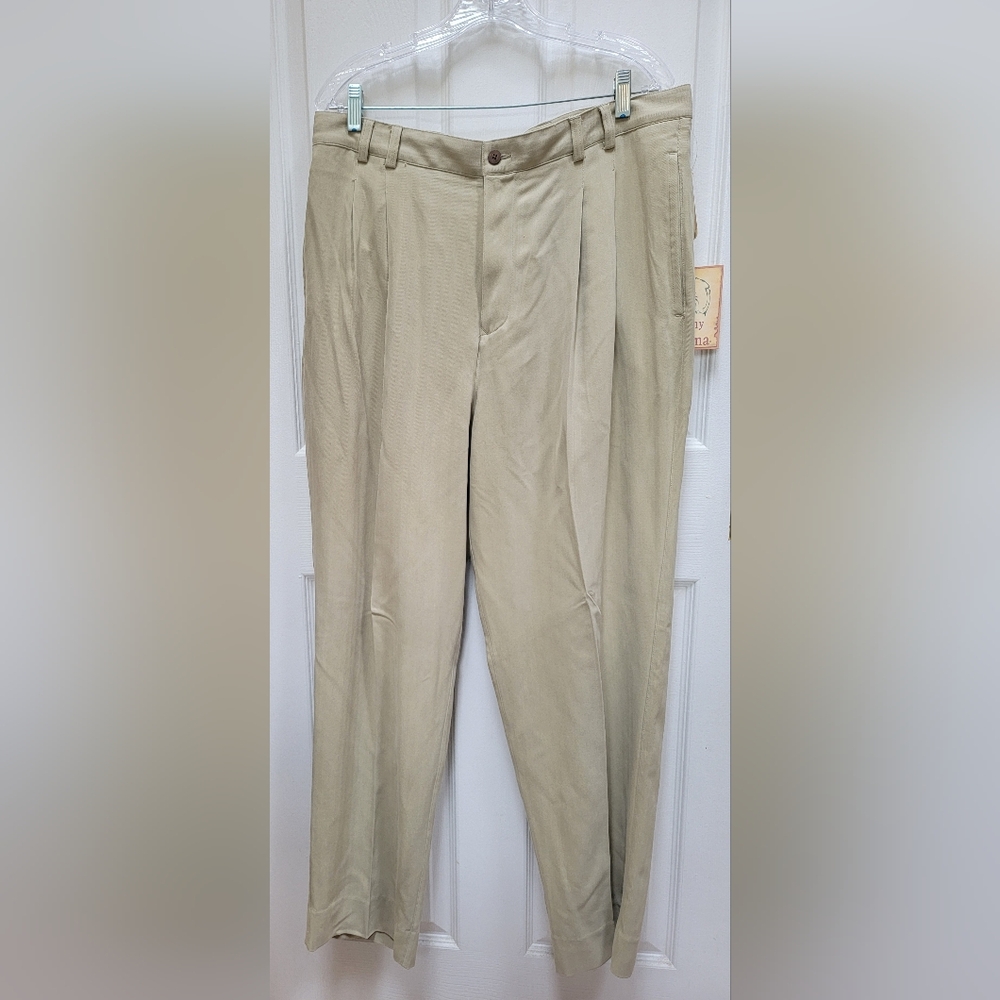 Tommy Bahama 100% Silk The Fishbone Khaki Colored Pants Size 36 NWT